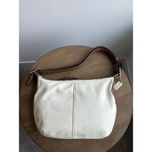 Coach Cream Nylon Shoulder Bag Purse  Brown Leather Strap 6668 Y2K